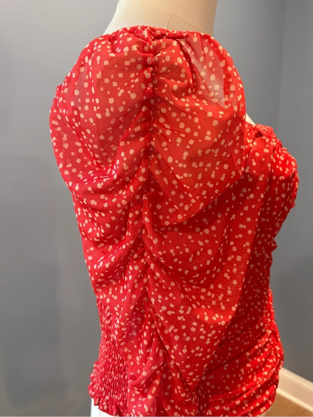Maeve by Anthropologie Ruched Mesh Polka Dot Top Medium